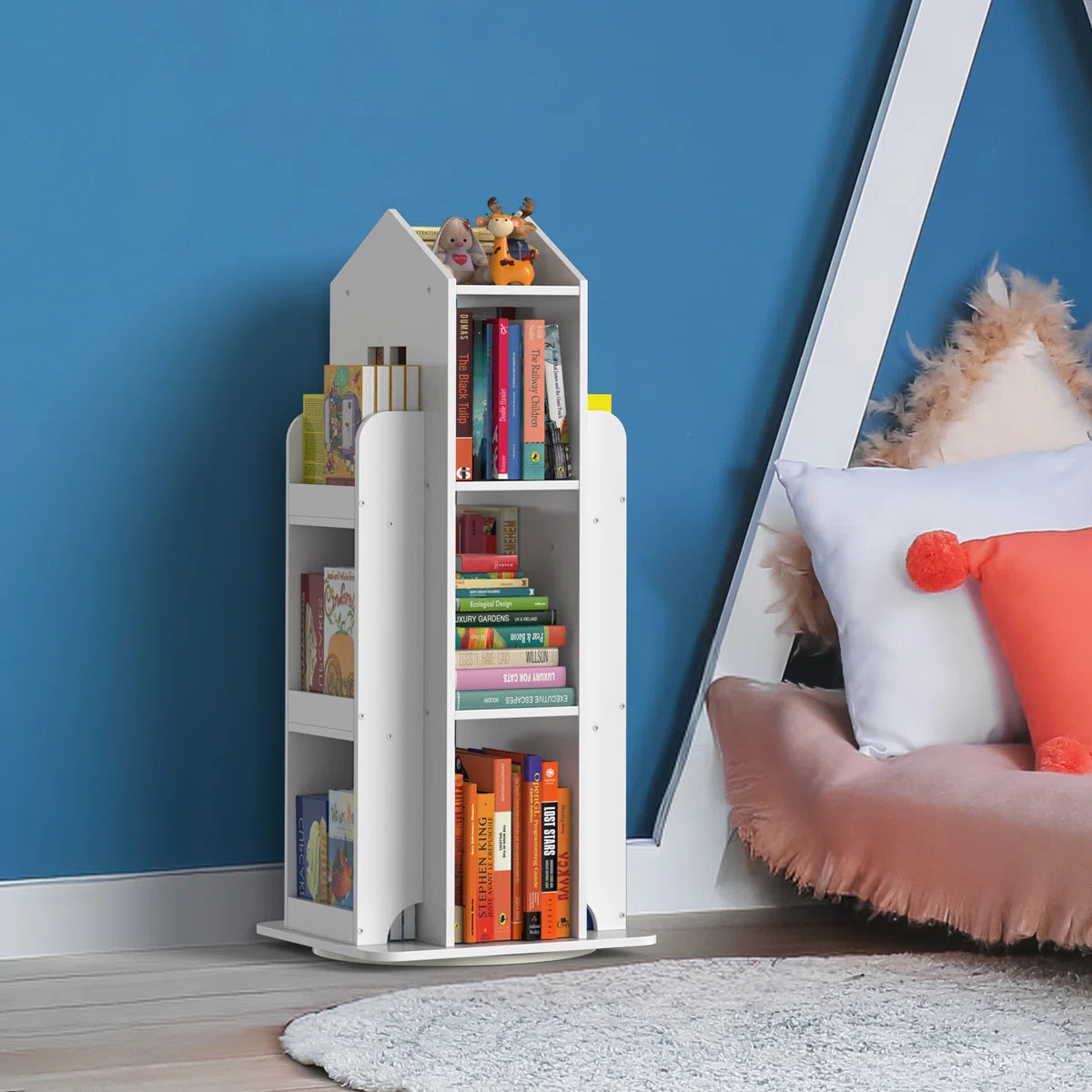 360° Rotating White House-Shaped Bookshelf