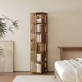 Rotating Bookcase Tower, 6 Tier Walnut Bamboo Corner Bookshelf With Display Organizer & Floor Storage Rack, 360°Swivel Narrow Space-Saving Design
