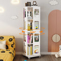 4-tier All-steel Rotating Bookshelf With 360° Wheels, Large Size Sturdy & Spacious Book Rack, New Style White Bookshelf,easy Assembly