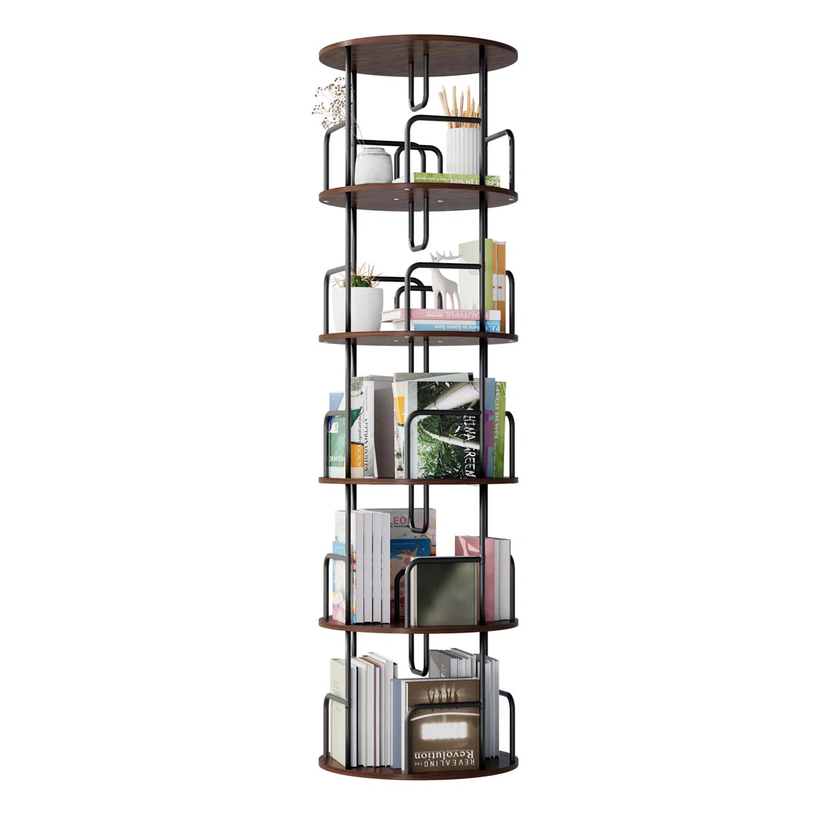 Rotating Bookshelf Tower 5 Tier, Spinning Bookcase, Revolving 360 Book Shelf Narrow Tall Bookcase, Vertical Turning Round Storage Bookshelf, Book Shelf Organizer For Bedroom, Living Room