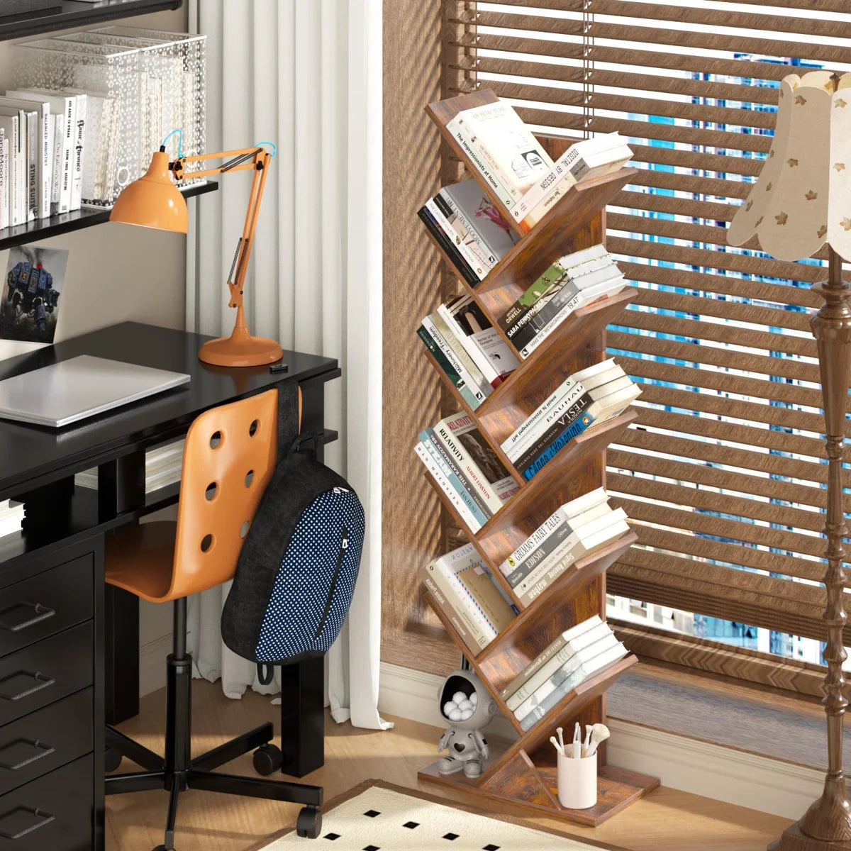 10 Tier Tree Book Shelf, Floor Standing Wood Bookshelf for Narrow Space, Storage Organizer Bookshelves for Books/CDs/Magazine, Bookcase with Shelves for Home Office, Living Room