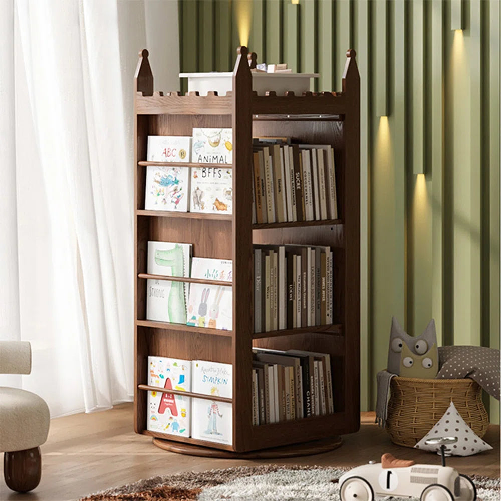 Nut-Brown Modern Solid wood rotating bookshelf
