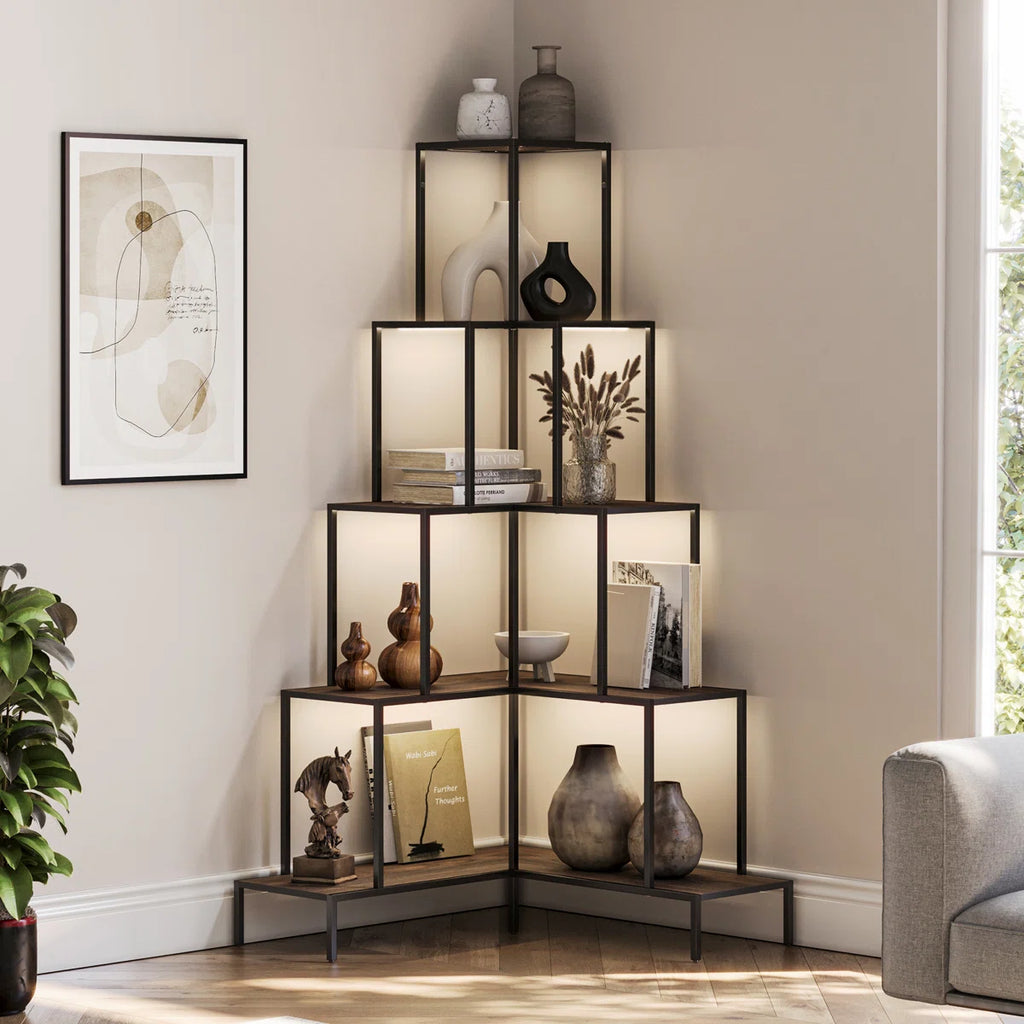 Annalotta 66'' H 5-tier Metal Corner Bookshelf Bookcase