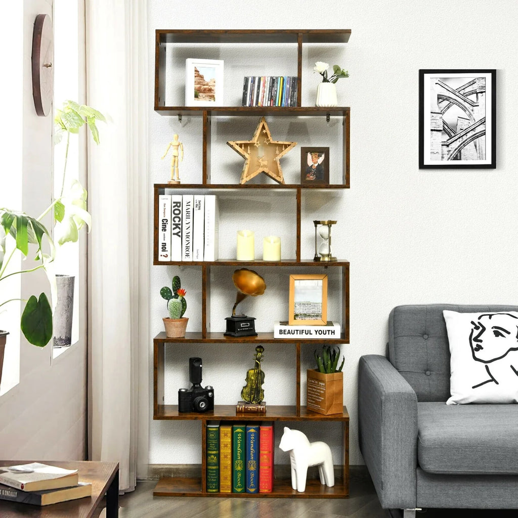 75'' H X 31.5'' W 6-Tier Geometric Bookcase