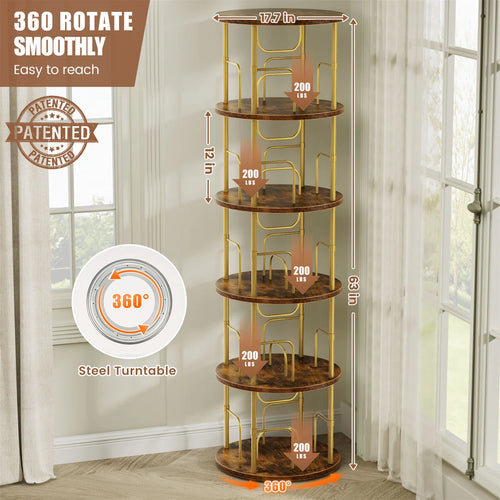 360° Rotating Bookcase, Storage And Display Spinning Corner Bookshelf For Home Office And Living Room