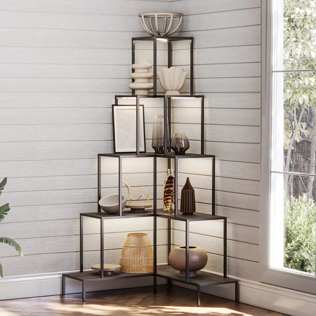 Annalotta 66'' H 5-tier Metal Corner Bookshelf Bookcase