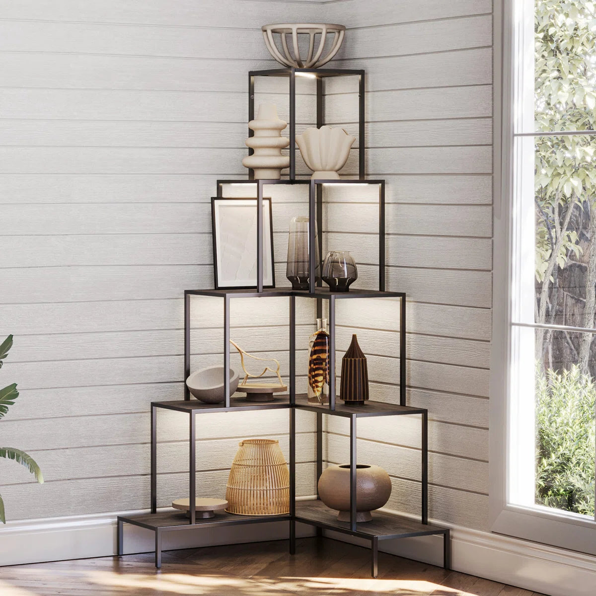 Annalotta 66'' H 5-tier Metal Corner Bookshelf Bookcase