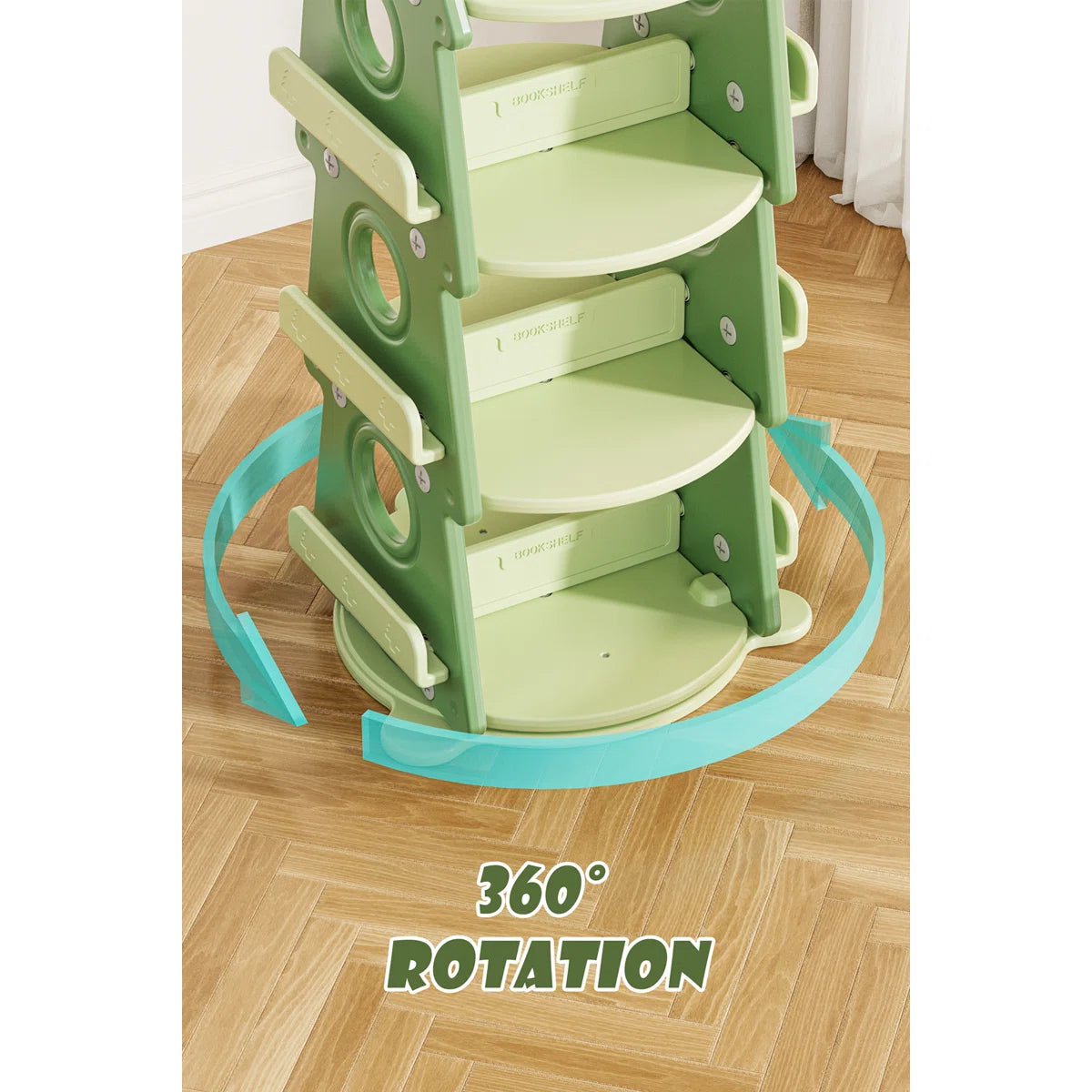 4 Tier Kids Rotating Bookshelf, 360°display Spinning Bookshelf Tower, Floor Standing Bookcase