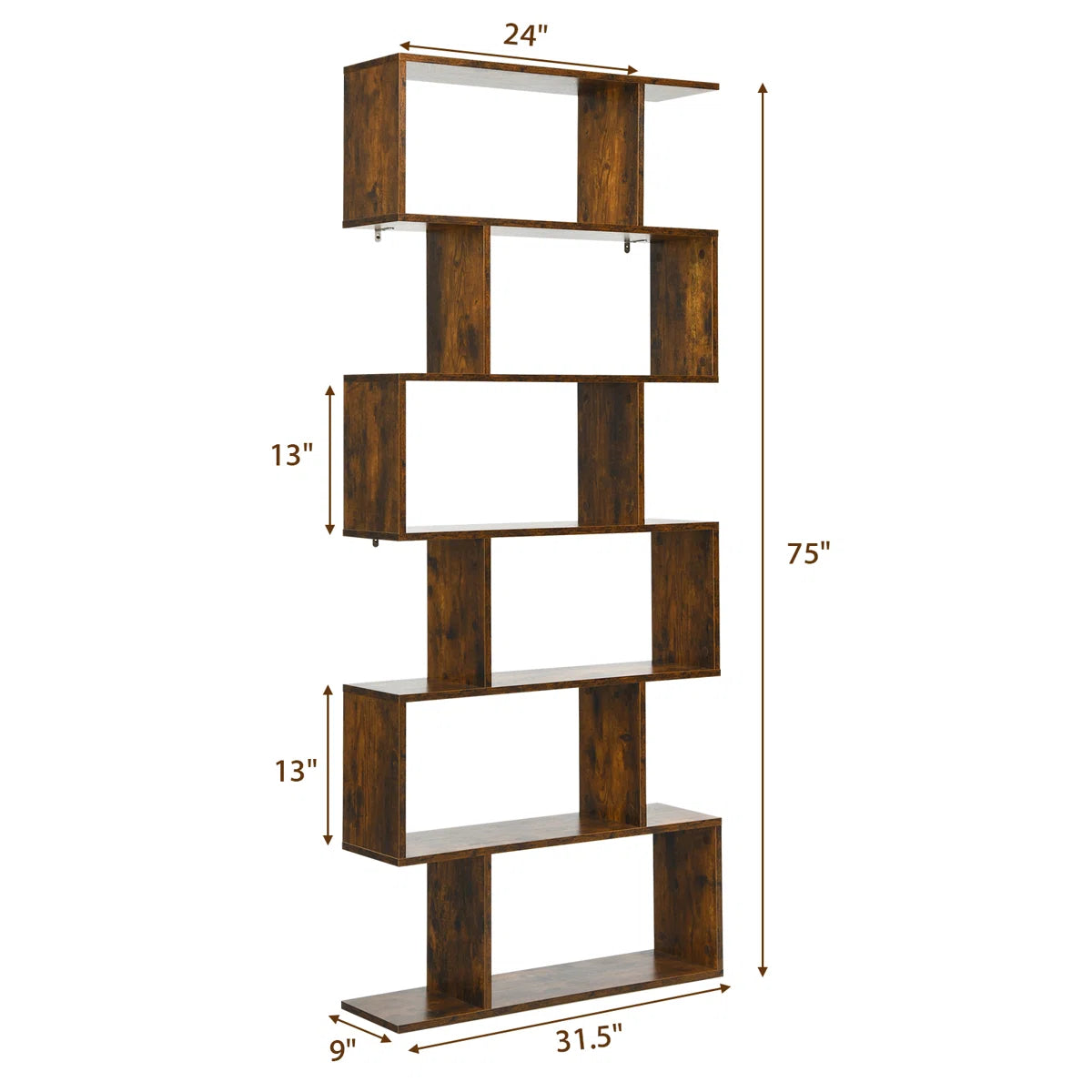 75'' H X 31.5'' W 6-Tier Geometric Bookcase