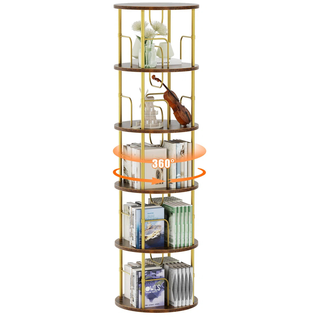 360° Rotating Bookcase, Storage And Display Spinning Corner Bookshelf For Home Office And Living Room