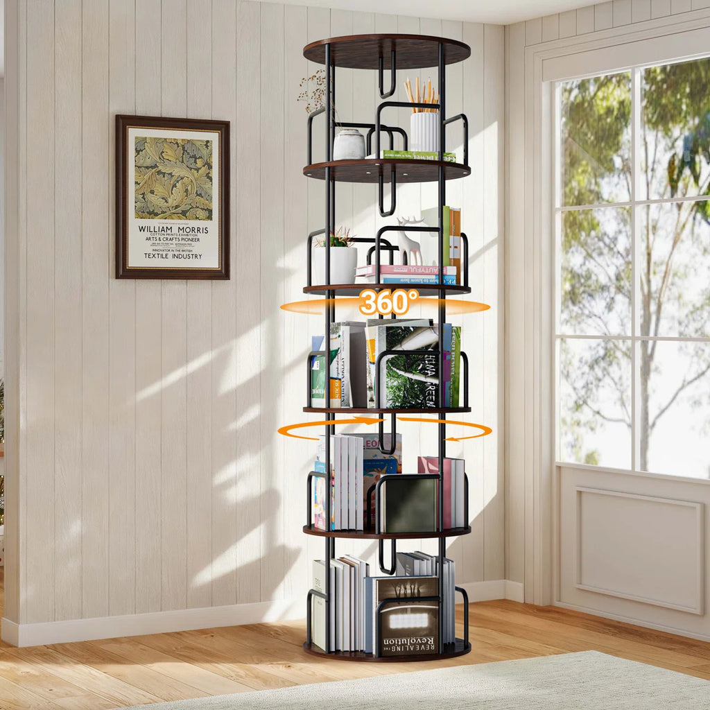 Rotating Bookshelf Tower 5 Tier, Spinning Bookcase, Revolving 360 Book Shelf Narrow Tall Bookcase, Vertical Turning Round Storage Bookshelf, Book Shelf Organizer For Bedroom, Living Room