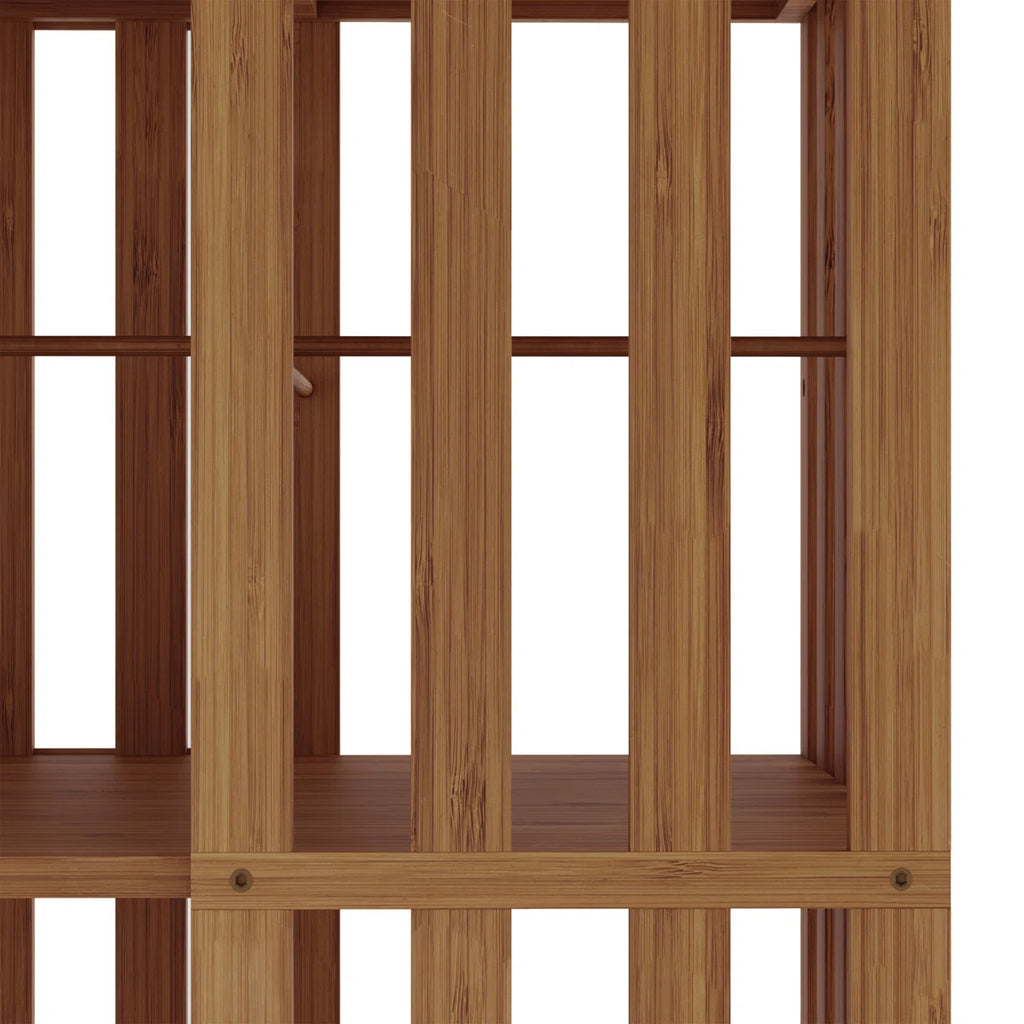 Rotating Bookcase Tower, 6 Tier Walnut Bamboo Corner Bookshelf With Display Organizer & Floor Storage Rack, 360°Swivel Narrow Space-Saving Design