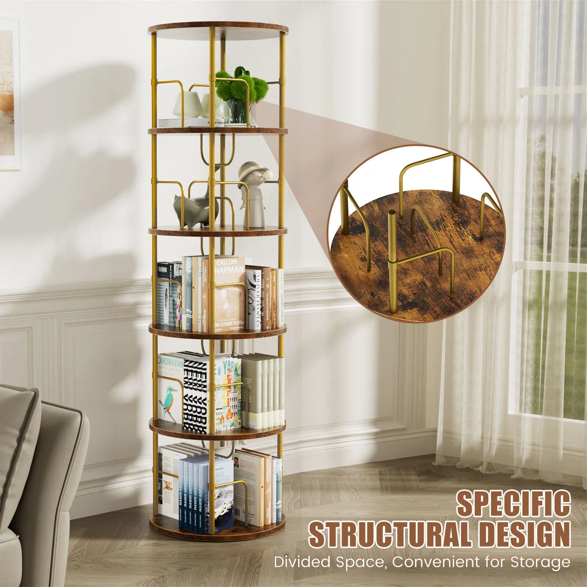 360° Rotating Bookcase, Storage And Display Spinning Corner Bookshelf For Home Office And Living Room
