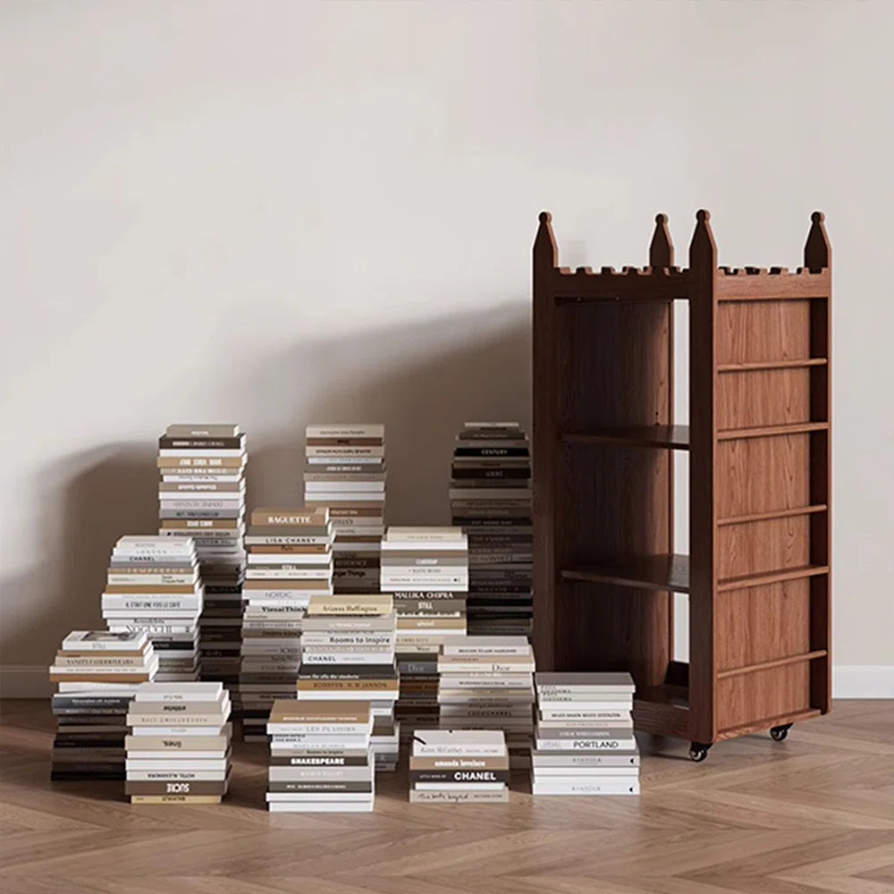 Nut-Brown Modern Solid wood rotating bookshelf