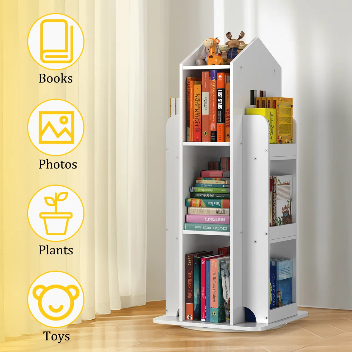 360° Rotating White House-Shaped Bookshelf