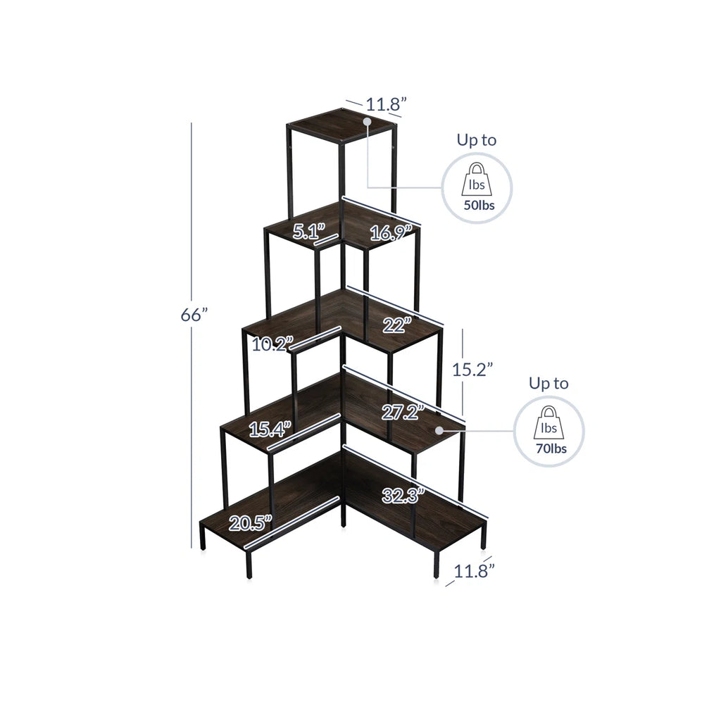 Annalotta 66'' H 5-tier Metal Corner Bookshelf Bookcase