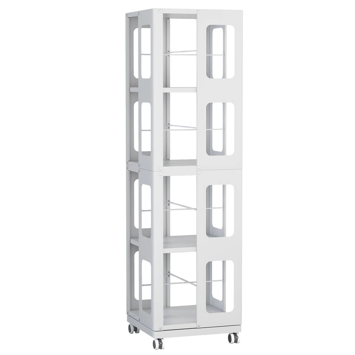 4-tier All-steel Rotating Bookshelf With 360° Wheels, Large Size Sturdy & Spacious Book Rack, New Style White Bookshelf,easy Assembly