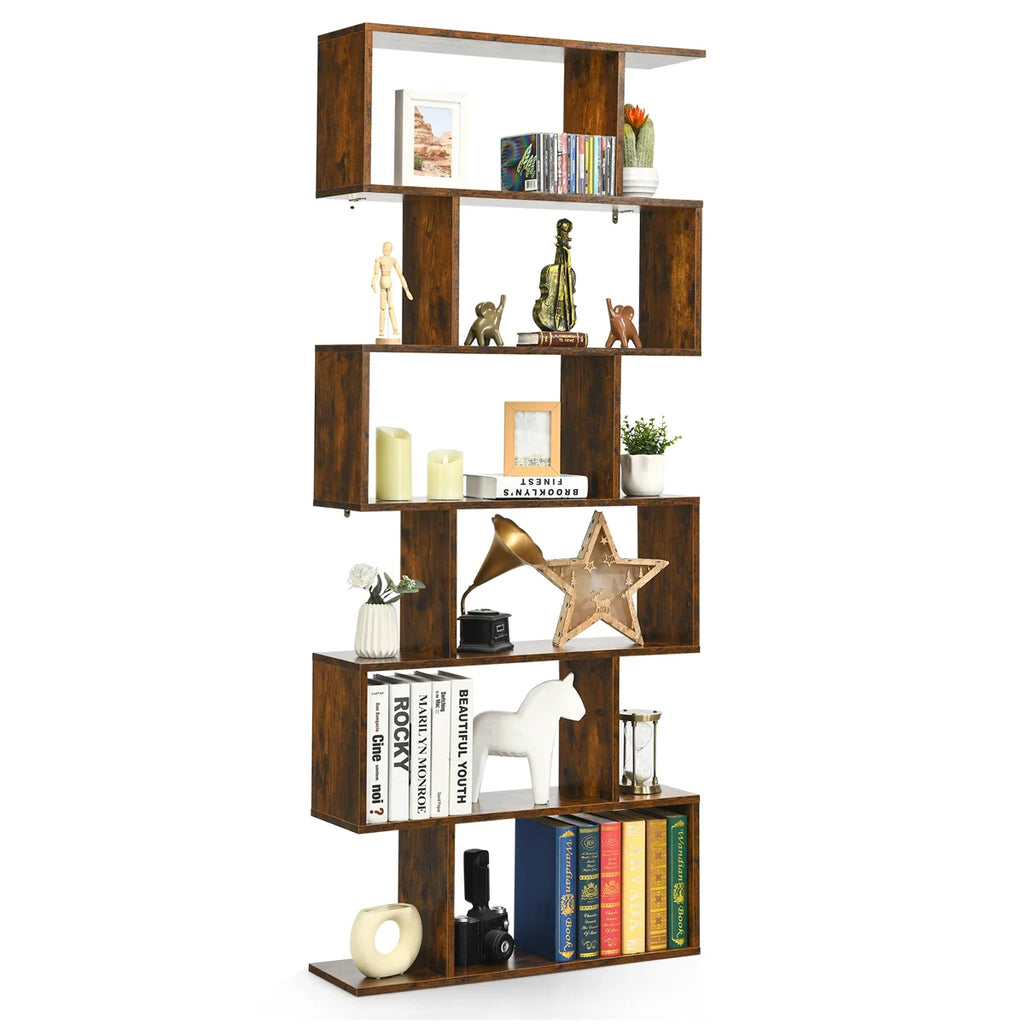 75'' H X 31.5'' W 6-Tier Geometric Bookcase