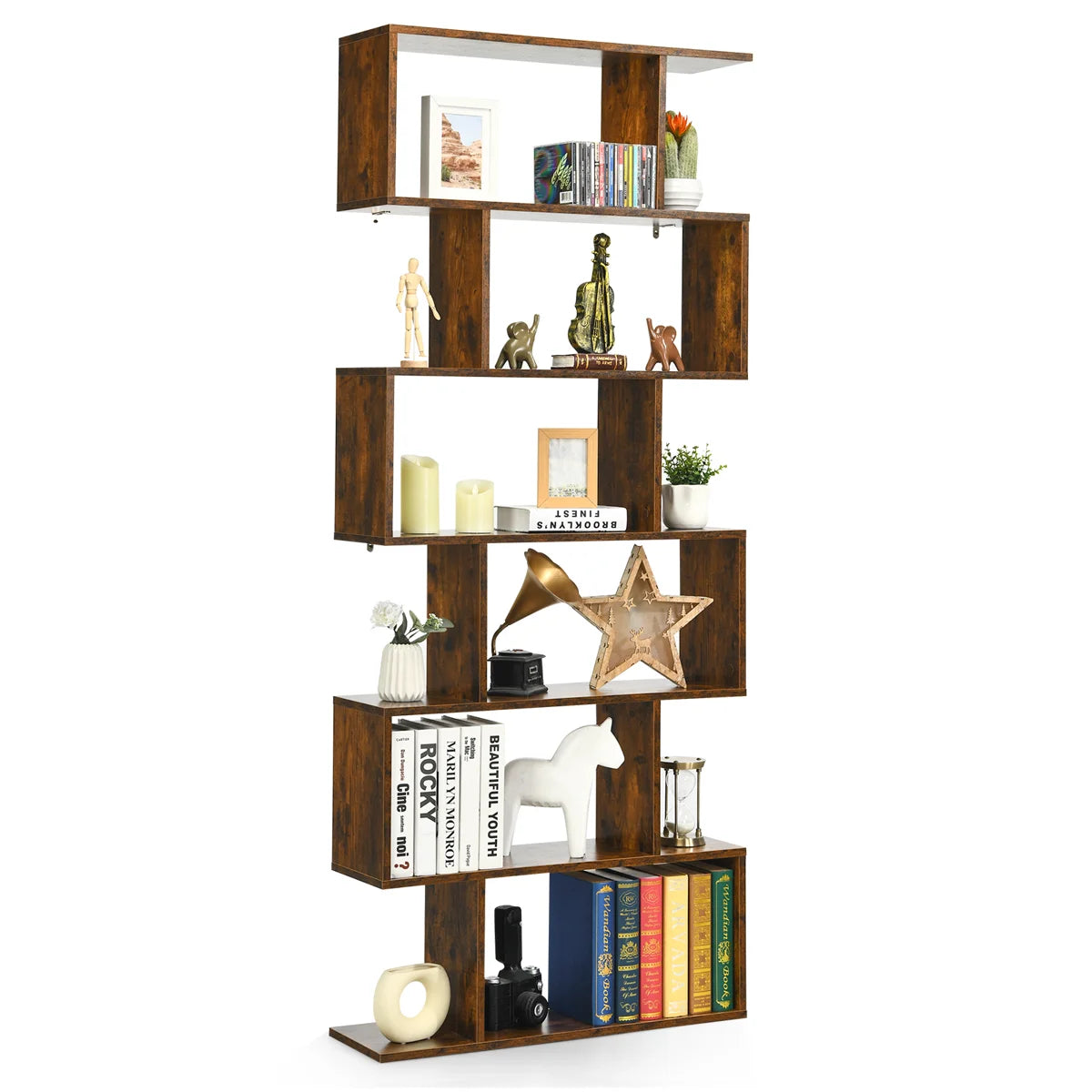 75'' H X 31.5'' W 6-Tier Geometric Bookcase