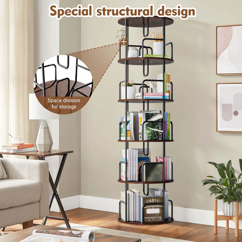 Rotating Bookshelf Tower 5 Tier, Spinning Bookcase, Revolving 360 Book Shelf Narrow Tall Bookcase, Vertical Turning Round Storage Bookshelf, Book Shelf Organizer For Bedroom, Living Room