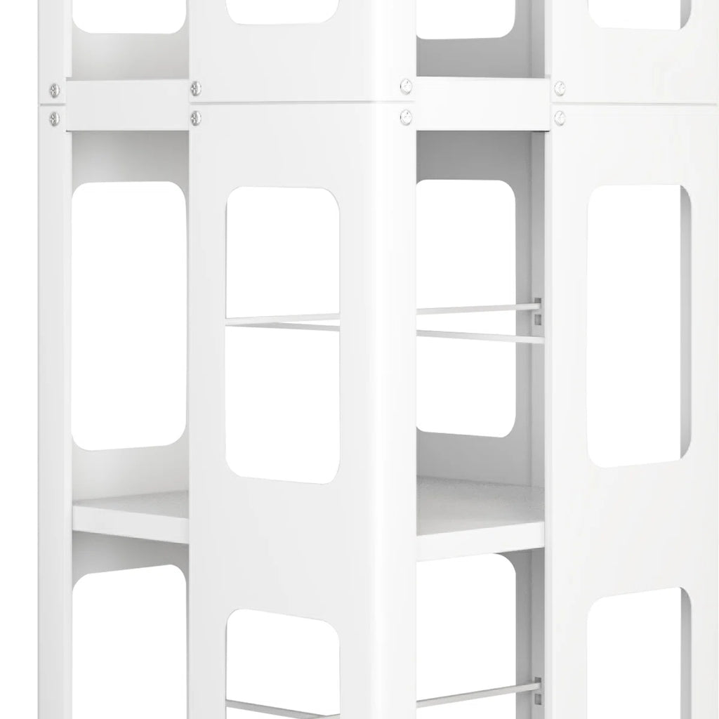 4-tier All-steel Rotating Bookshelf With 360° Wheels, Large Size Sturdy & Spacious Book Rack, New Style White Bookshelf,easy Assembly