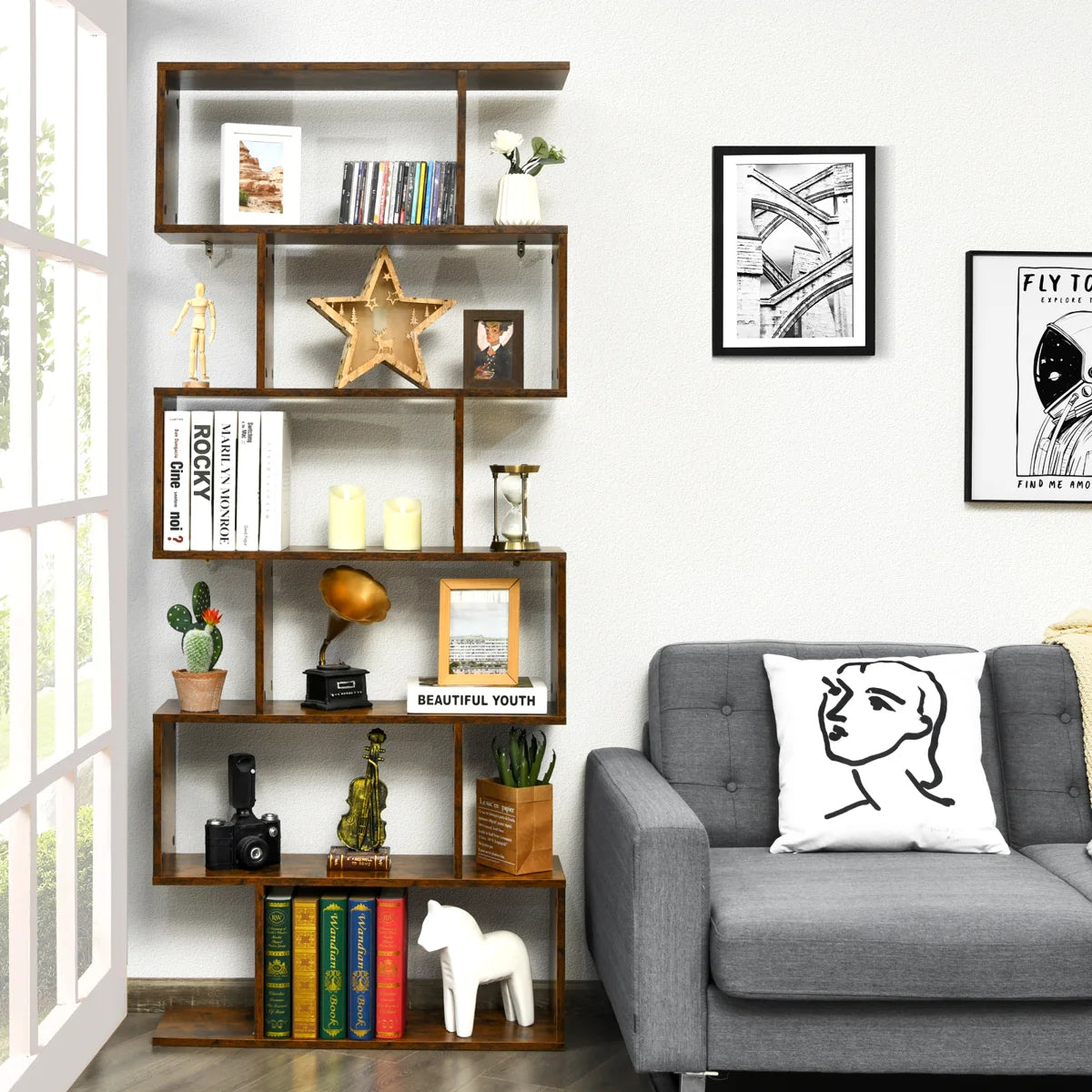 75'' H X 31.5'' W 6-Tier Geometric Bookcase
