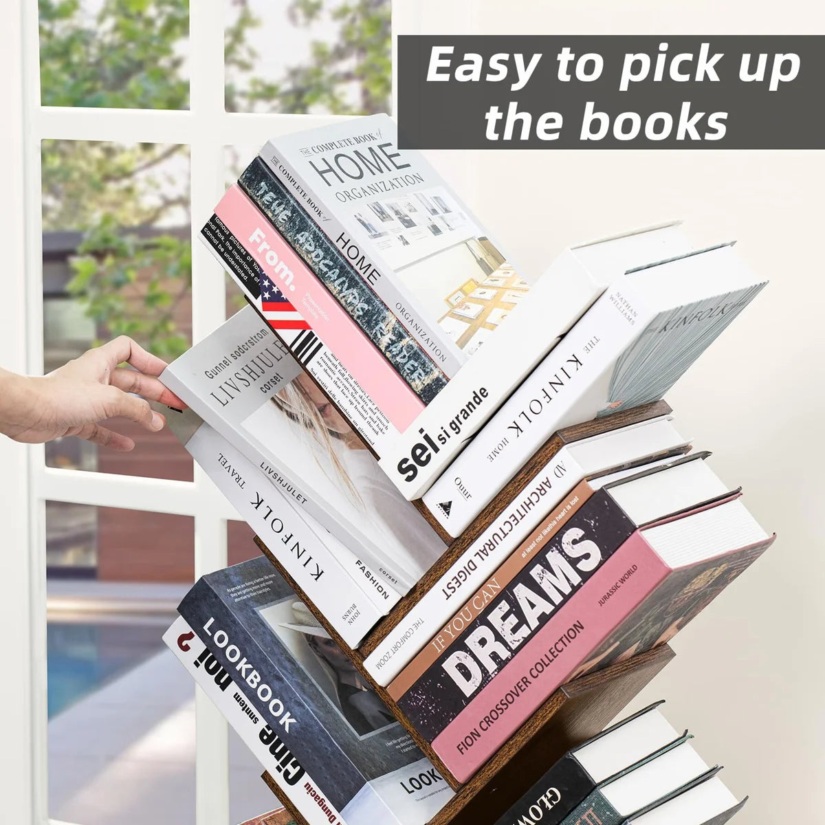 10 Tier Tree Book Shelf, Floor Standing Wood Bookshelf for Narrow Space, Storage Organizer Bookshelves for Books/CDs/Magazine, Bookcase with Shelves for Home Office, Living Room