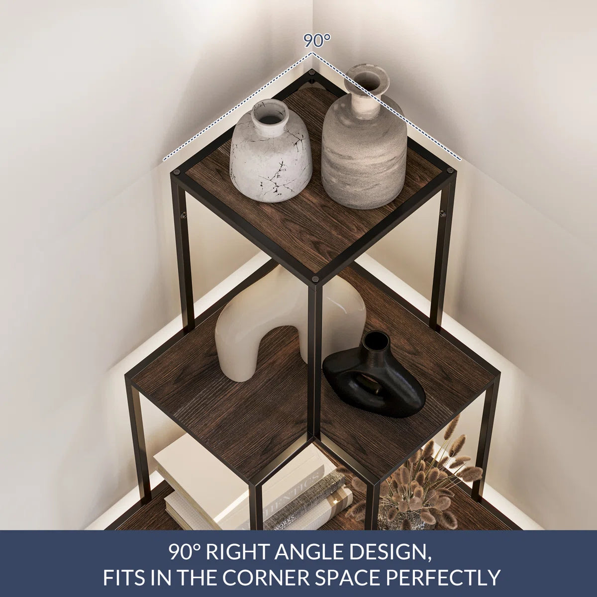 Annalotta 66'' H 5-tier Metal Corner Bookshelf Bookcase