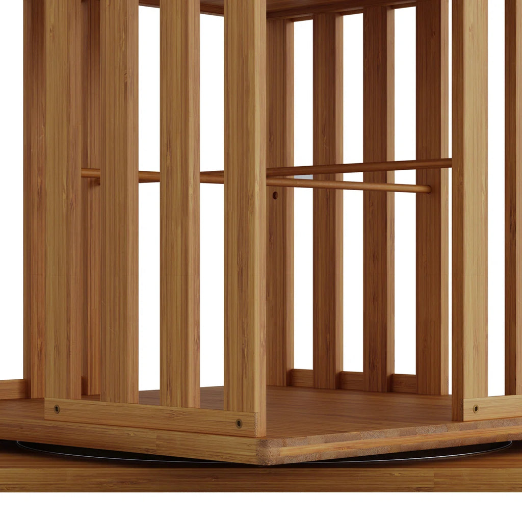 Rotating Bookcase Tower, 6 Tier Walnut Bamboo Corner Bookshelf With Display Organizer & Floor Storage Rack, 360°Swivel Narrow Space-Saving Design