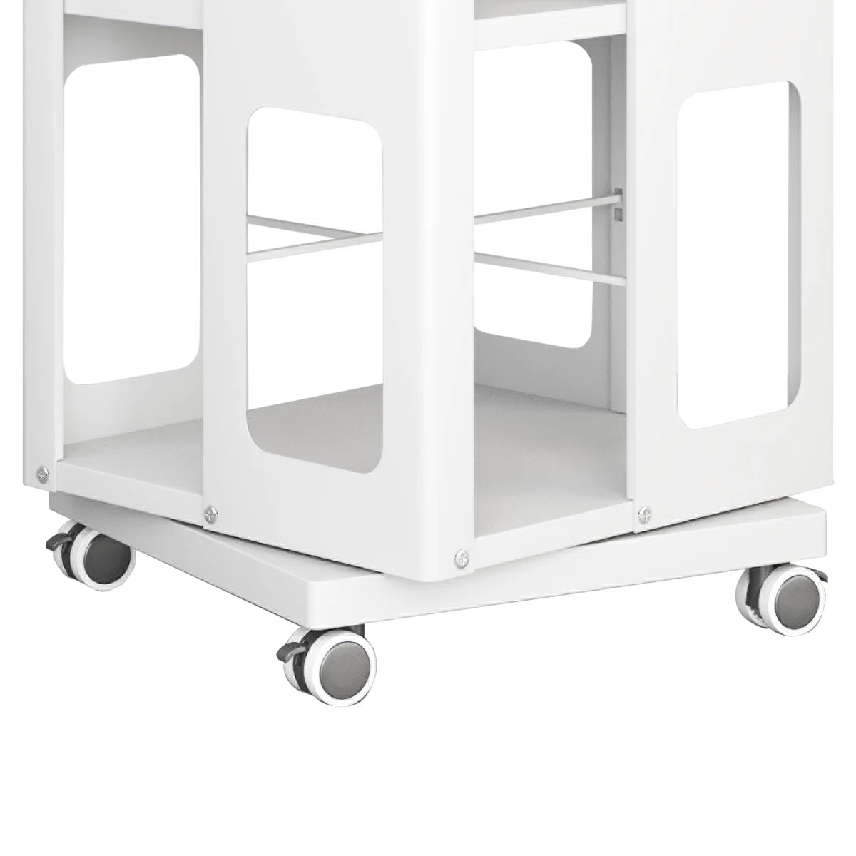 4-tier All-steel Rotating Bookshelf With 360° Wheels, Large Size Sturdy & Spacious Book Rack, New Style White Bookshelf,easy Assembly