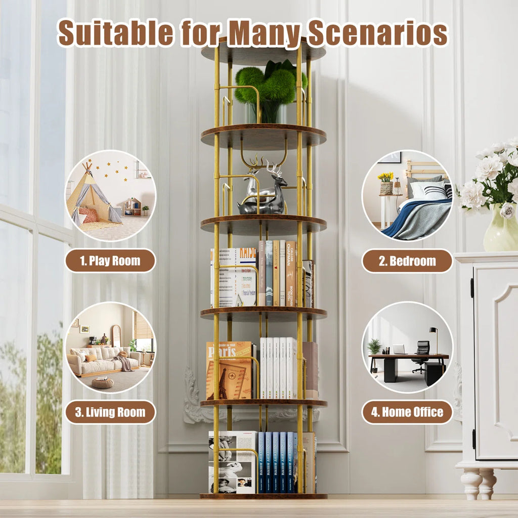 360° Rotating Bookcase, Storage And Display Spinning Corner Bookshelf For Home Office And Living Room