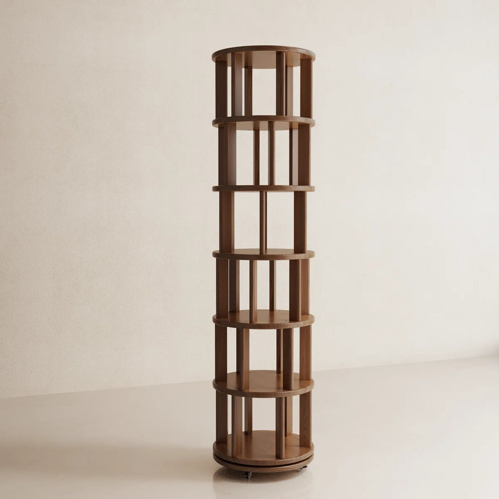 360° Rotating Solid Wood Bookshelf, Equipped with Brake Wheels, Allowing for Flexible Adjustment