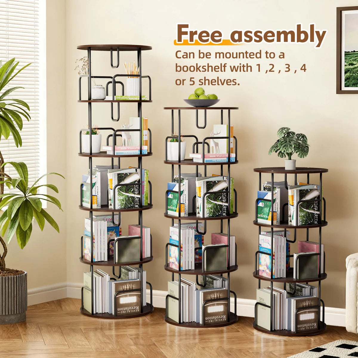 Rotating Bookshelf Tower 5 Tier, Spinning Bookcase, Revolving 360 Book Shelf Narrow Tall Bookcase, Vertical Turning Round Storage Bookshelf, Book Shelf Organizer For Bedroom, Living Room