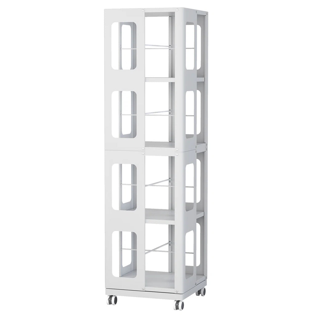 4-tier All-steel Rotating Bookshelf With 360° Wheels, Large Size Sturdy & Spacious Book Rack, New Style White Bookshelf,easy Assembly