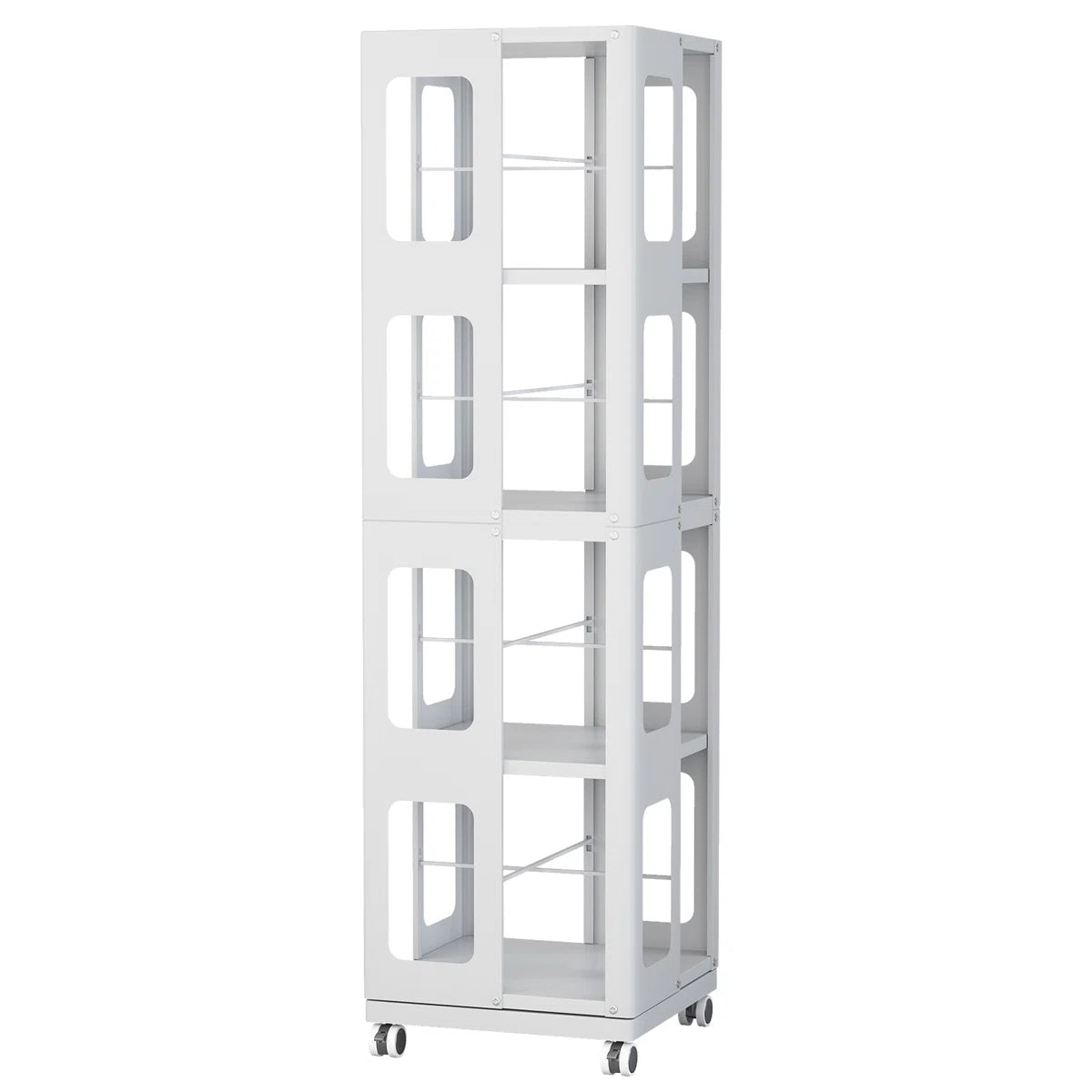 4-tier All-steel Rotating Bookshelf With 360° Wheels, Large Size Sturdy & Spacious Book Rack, New Style White Bookshelf,easy Assembly