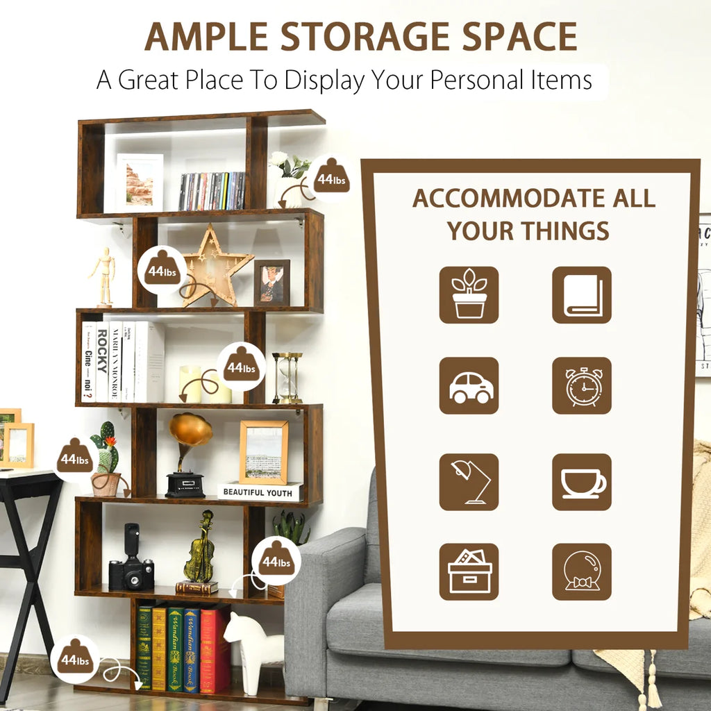 75'' H X 31.5'' W 6-Tier Geometric Bookcase