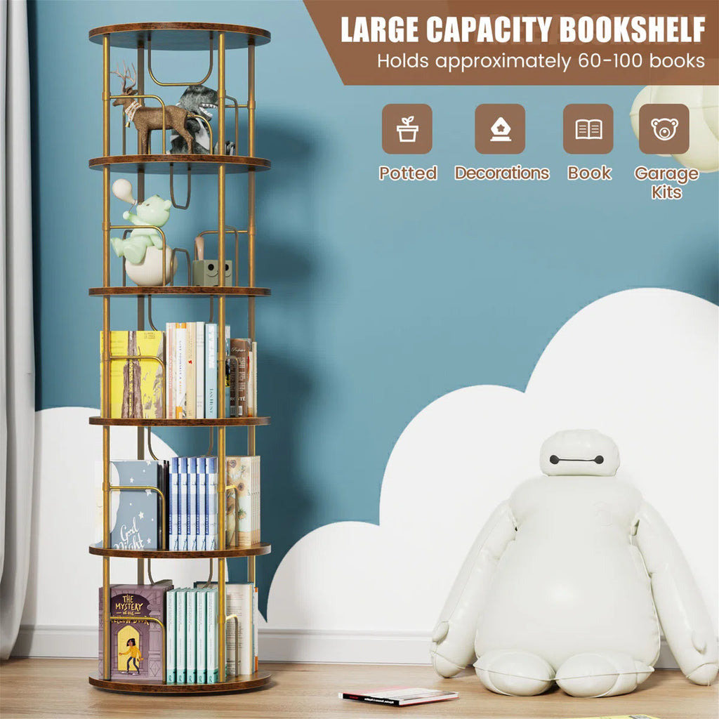 360° Rotating Bookcase, Storage And Display Spinning Corner Bookshelf For Home Office And Living Room