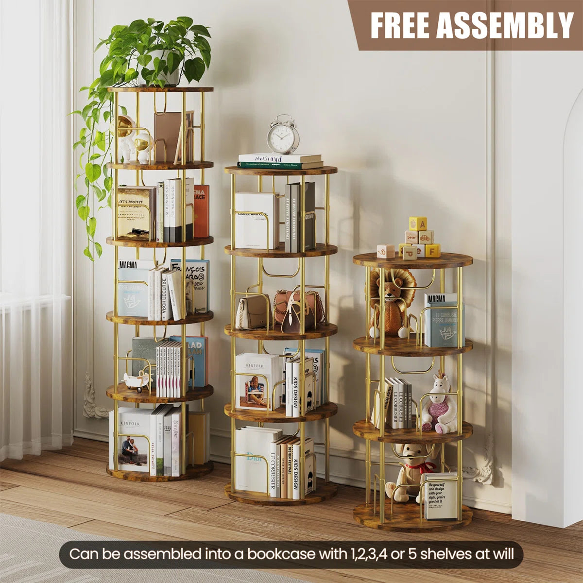 360° Rotating Bookcase, Storage And Display Spinning Corner Bookshelf For Home Office And Living Room