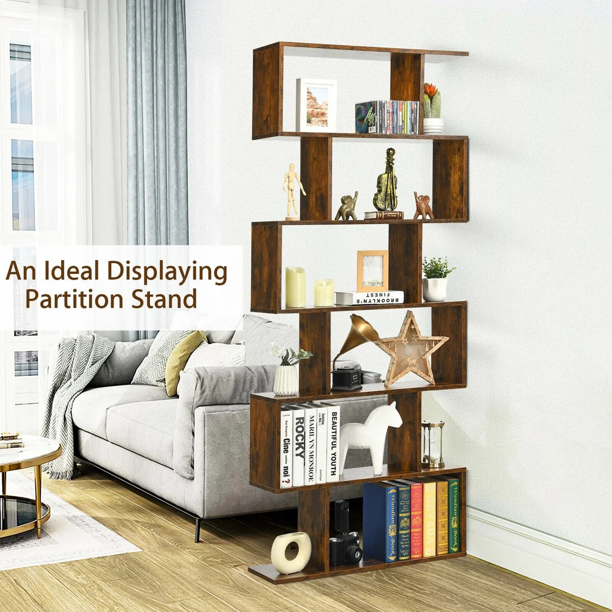 75'' H X 31.5'' W 6-Tier Geometric Bookcase