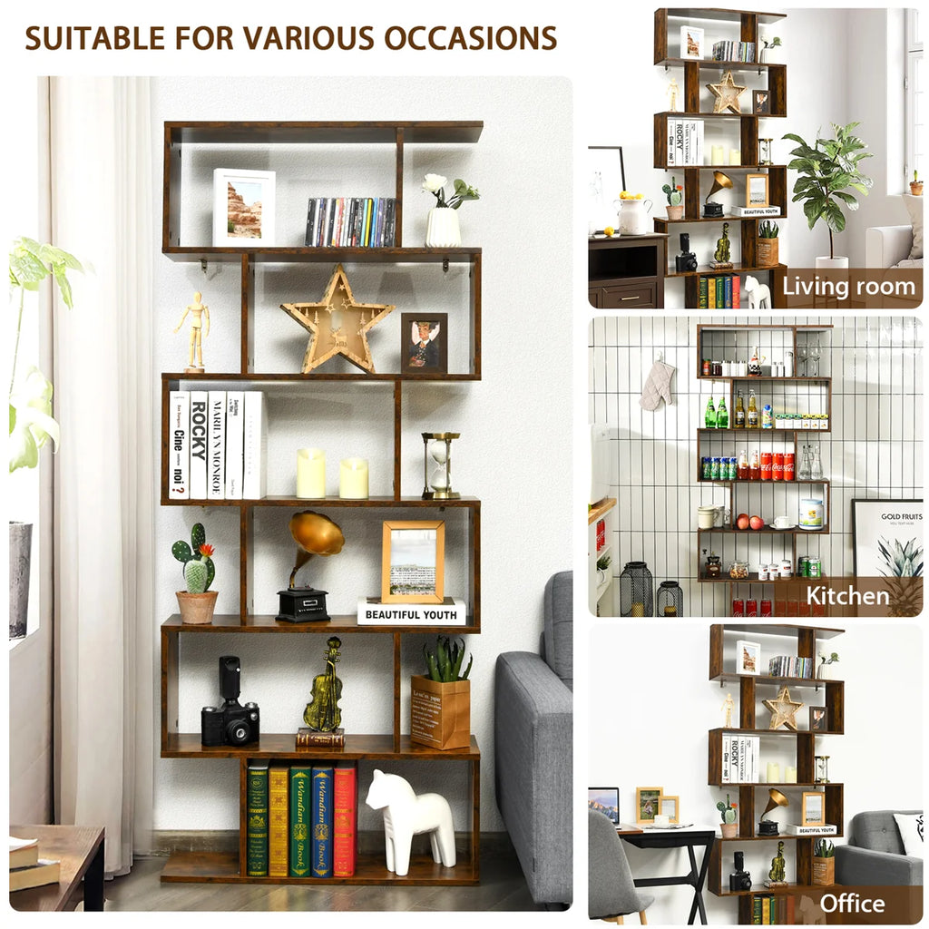 75'' H X 31.5'' W 6-Tier Geometric Bookcase